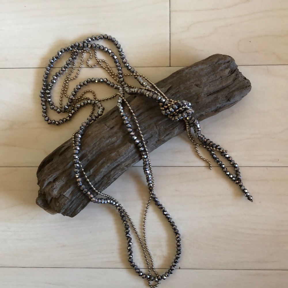 Silver and Gold Beaded Tassel Necklace